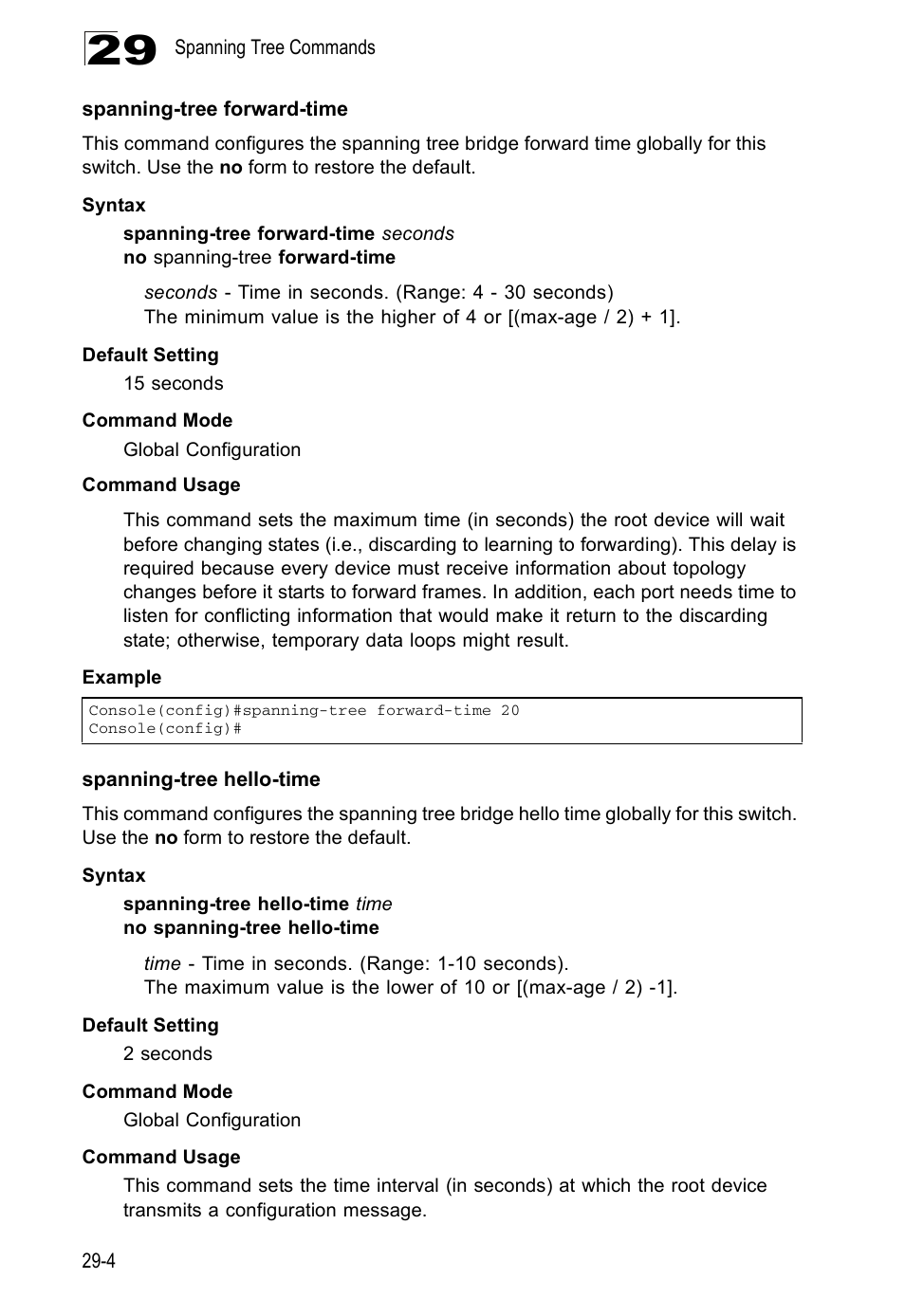 Spanning-tree forward-time, Spanning-tree hello-time | Edge Products ES3528-WDM User Manual | Page 440 / 556