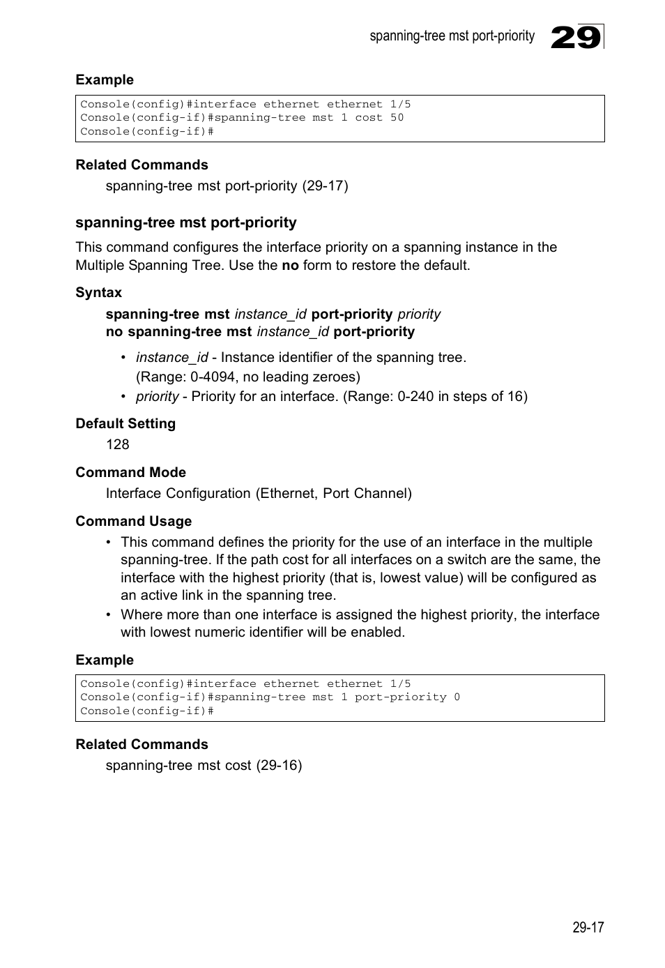 Spanning-tree mst port-priority | Edge Products ES3528-WDM User Manual | Page 453 / 556