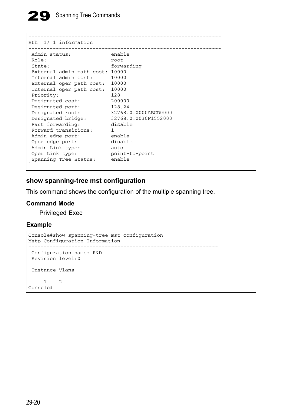 Show spanning-tree mst configuration | Edge Products ES3528-WDM User Manual | Page 456 / 556