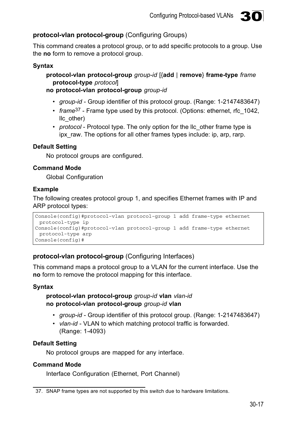 Protocol-vlan protocol-group (configuring groups) | Edge Products ES3528-WDM User Manual | Page 473 / 556