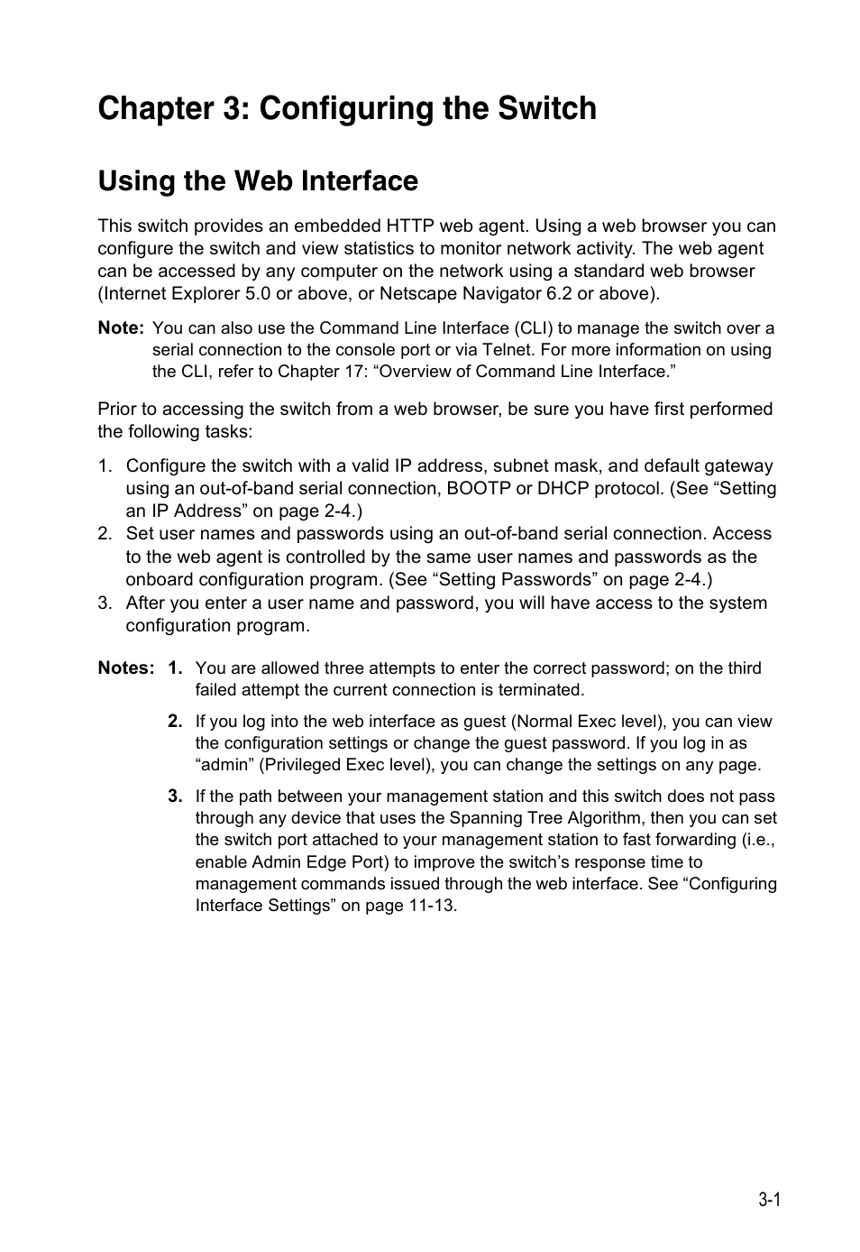 Chapter 3: configuring the switch, Using the web interface, Configuring the switch | Edge Products ES3528-WDM User Manual | Page 49 / 556