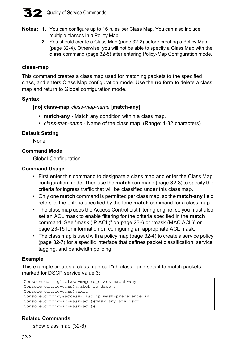 Class-map, Class-map 32-2 | Edge Products ES3528-WDM User Manual | Page 496 / 556