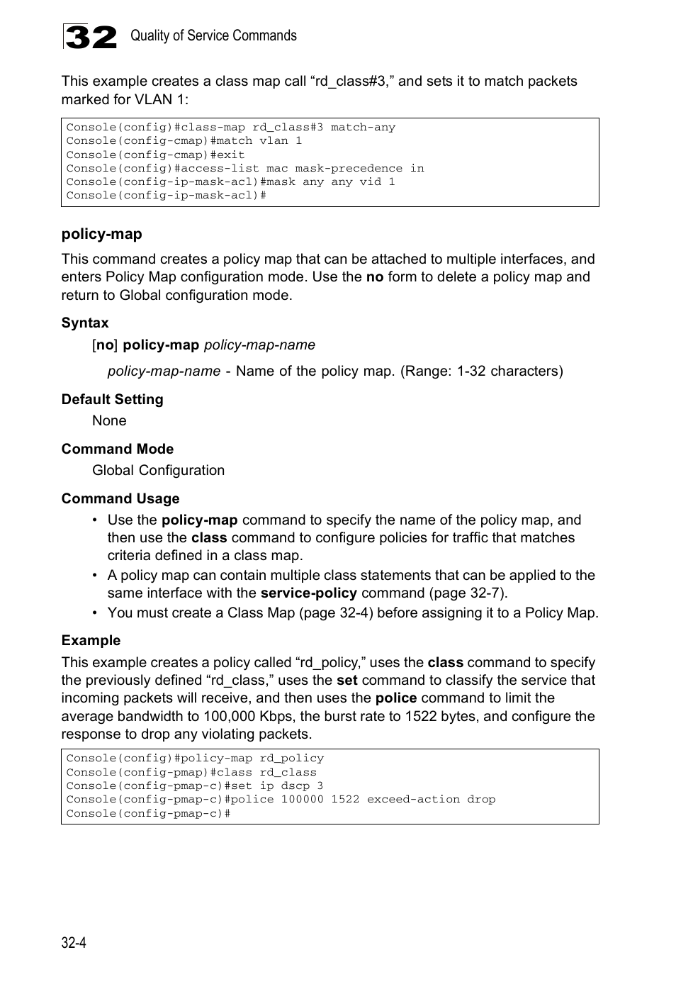 Policy-map, Policy-map 32-4 | Edge Products ES3528-WDM User Manual | Page 498 / 556