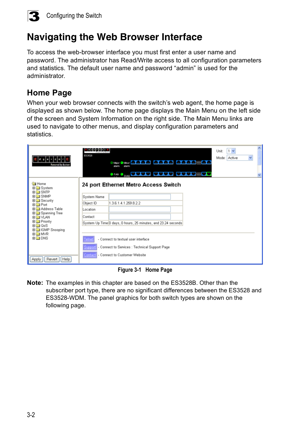 Navigating the web browser interface, Figure 3-1 | Edge Products ES3528-WDM User Manual | Page 50 / 556