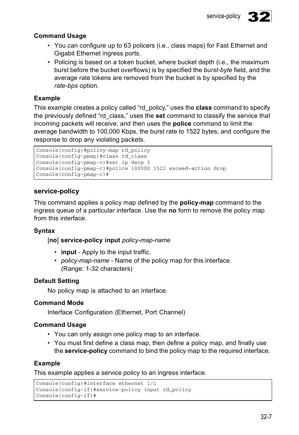 Service-policy, Service-policy 32-7 | Edge Products ES3528-WDM User Manual | Page 501 / 556