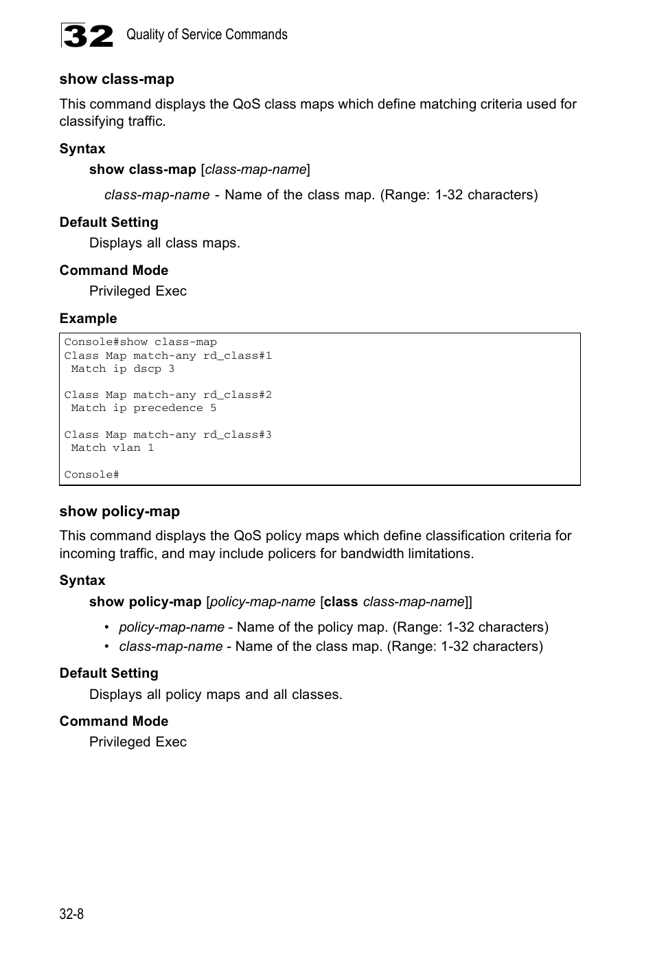 Show class-map, Show policy-map | Edge Products ES3528-WDM User Manual | Page 502 / 556