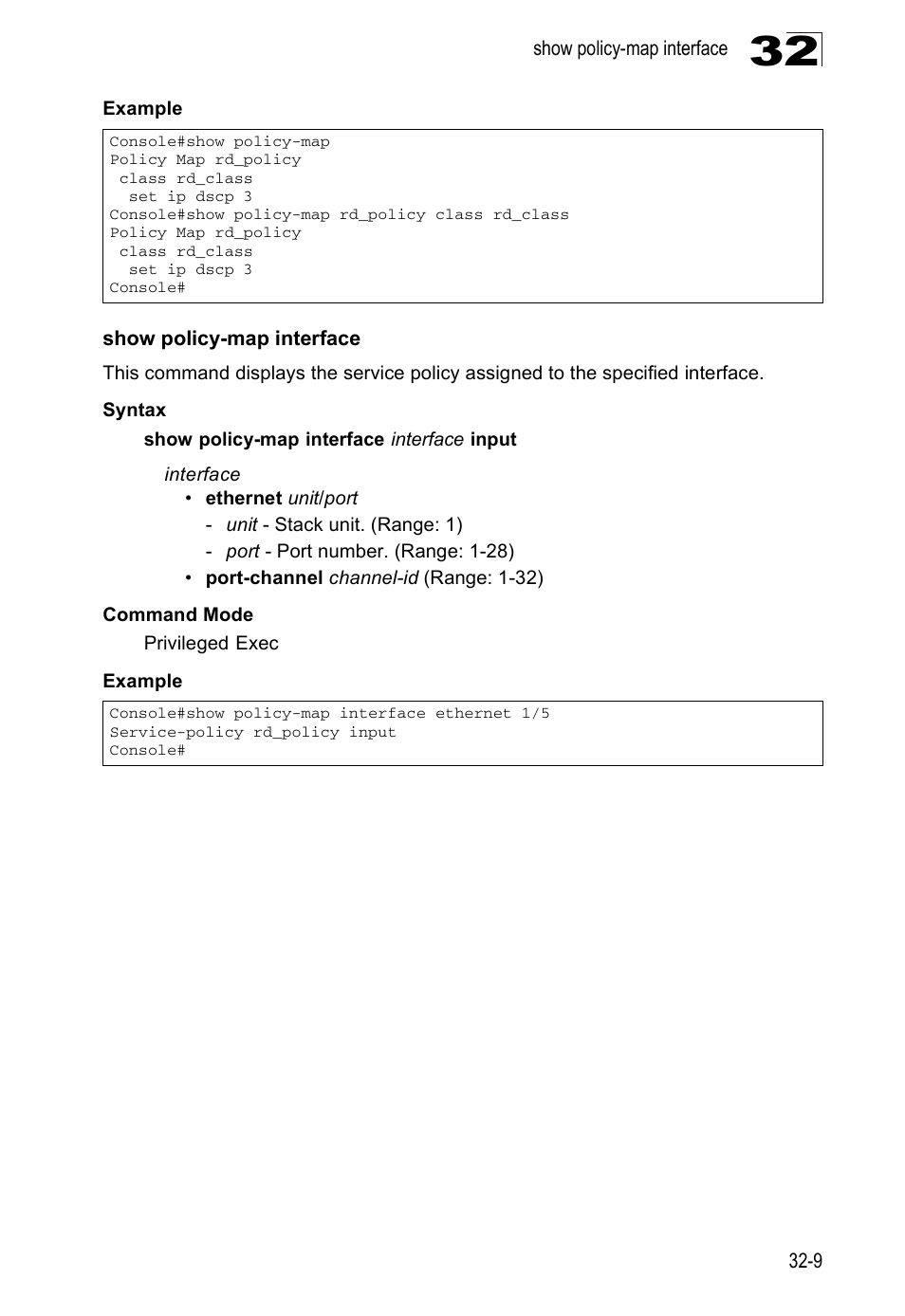 Show policy-map interface | Edge Products ES3528-WDM User Manual | Page 503 / 556