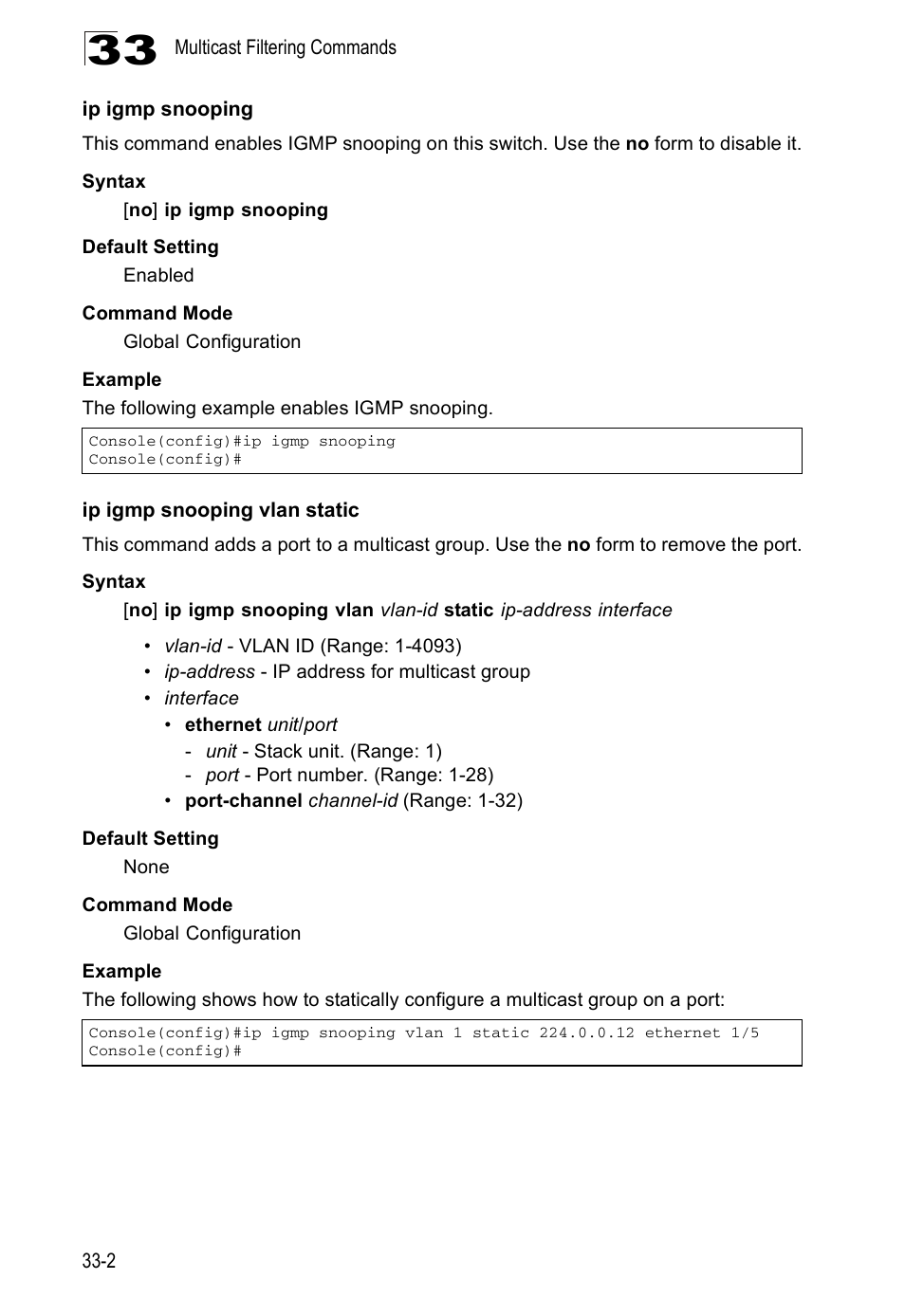 Ip igmp snooping, Ip igmp snooping vlan static | Edge Products ES3528-WDM User Manual | Page 506 / 556