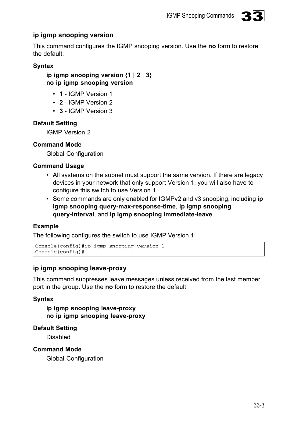 Ip igmp snooping version, Ip igmp snooping leave-proxy | Edge Products ES3528-WDM User Manual | Page 507 / 556
