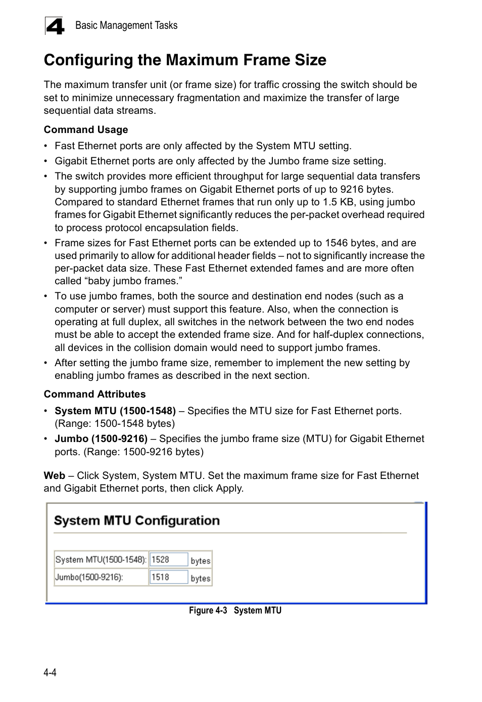 Configuring the maximum frame size, Figure 4-3, System mtu | Edge Products ES3528-WDM User Manual | Page 60 / 556