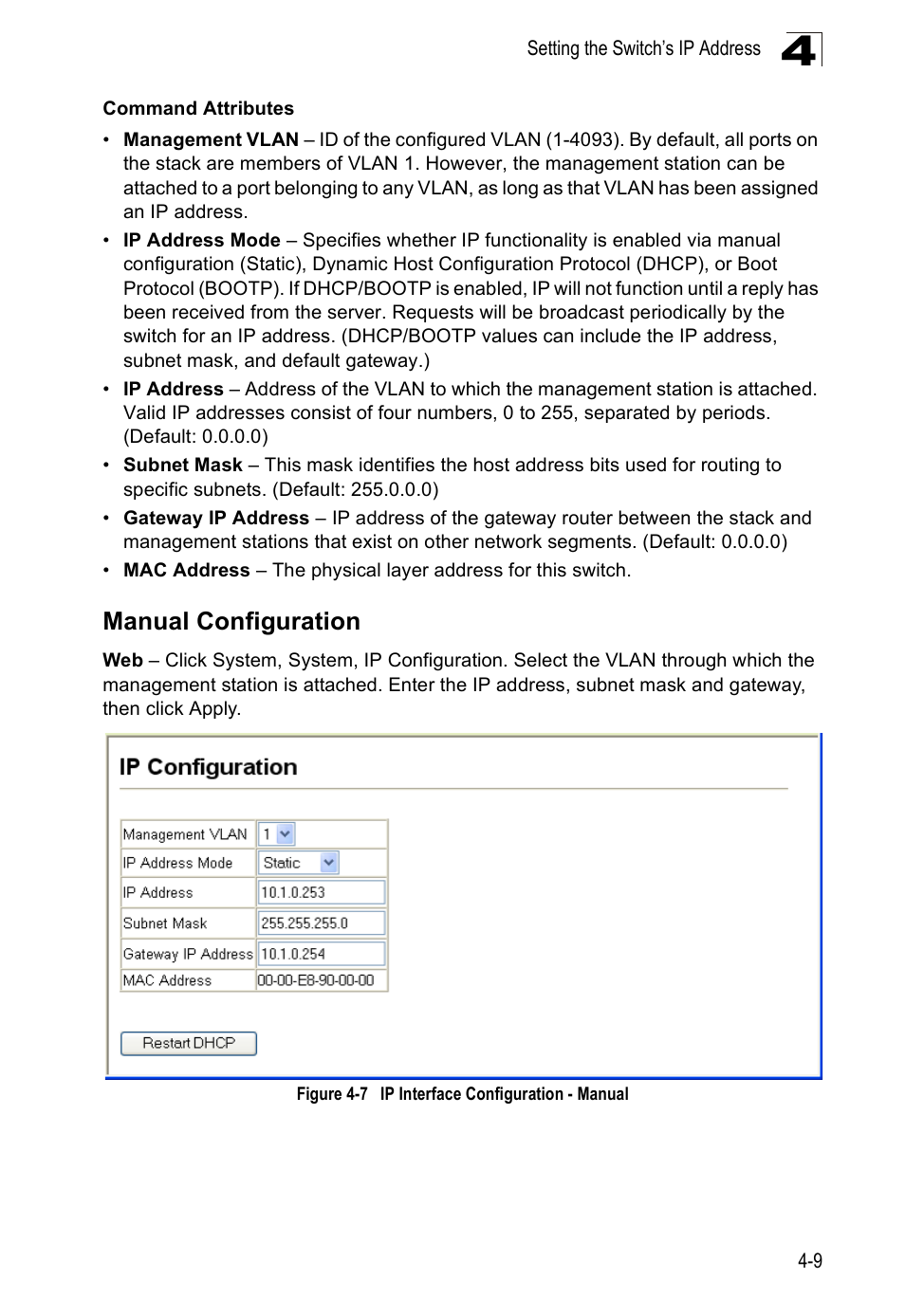 Manual configuration, Figure 4-7, Ip interface configuration - manual | Edge Products ES3528-WDM User Manual | Page 65 / 556