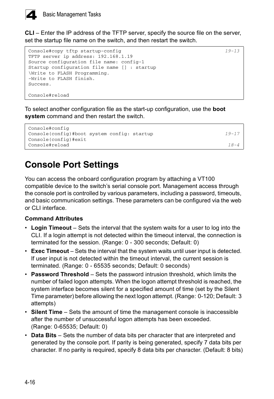 Console port settings | Edge Products ES3528-WDM User Manual | Page 72 / 556