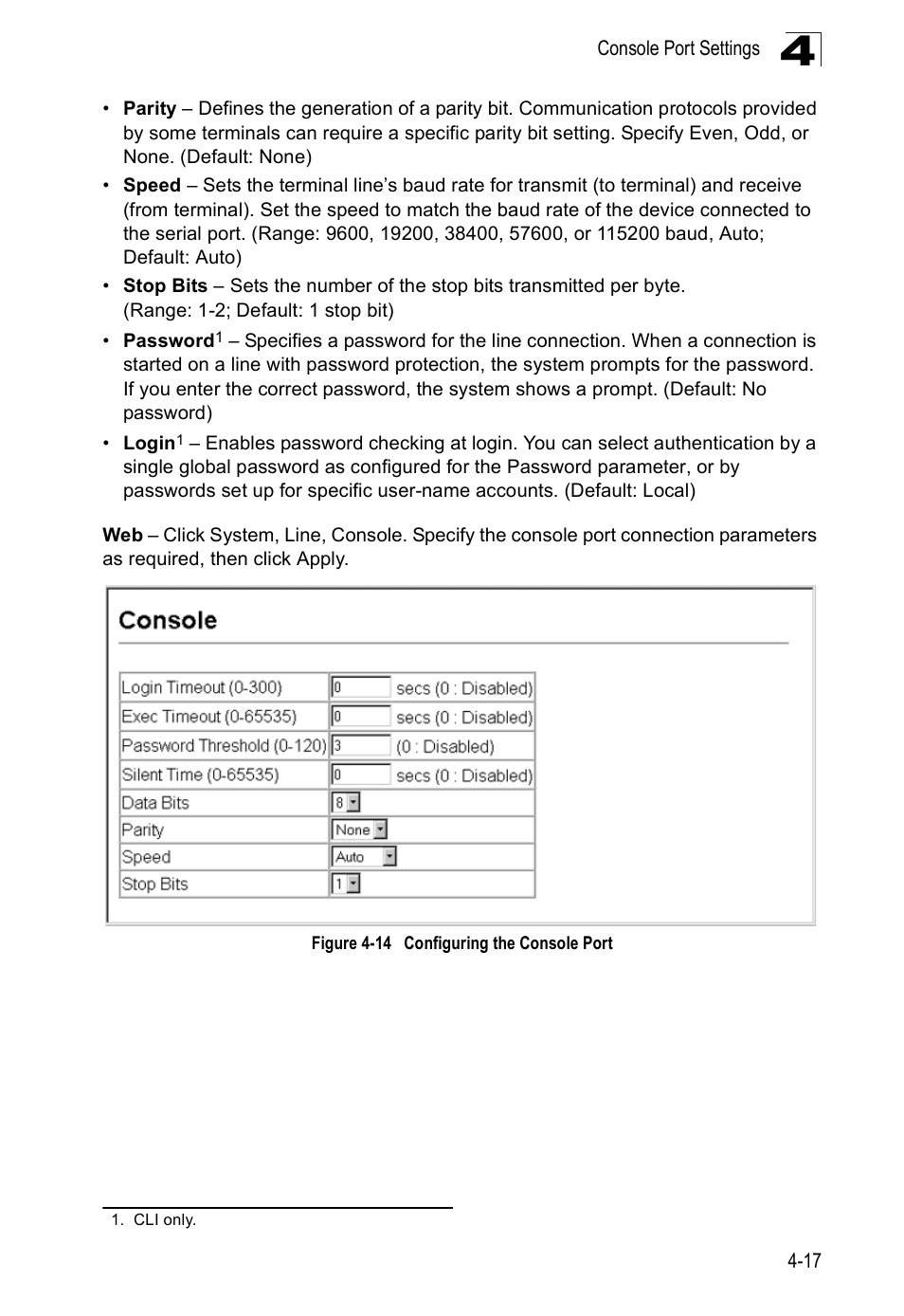 Figure 4-14, Configuring the console port | Edge Products ES3528-WDM User Manual | Page 73 / 556