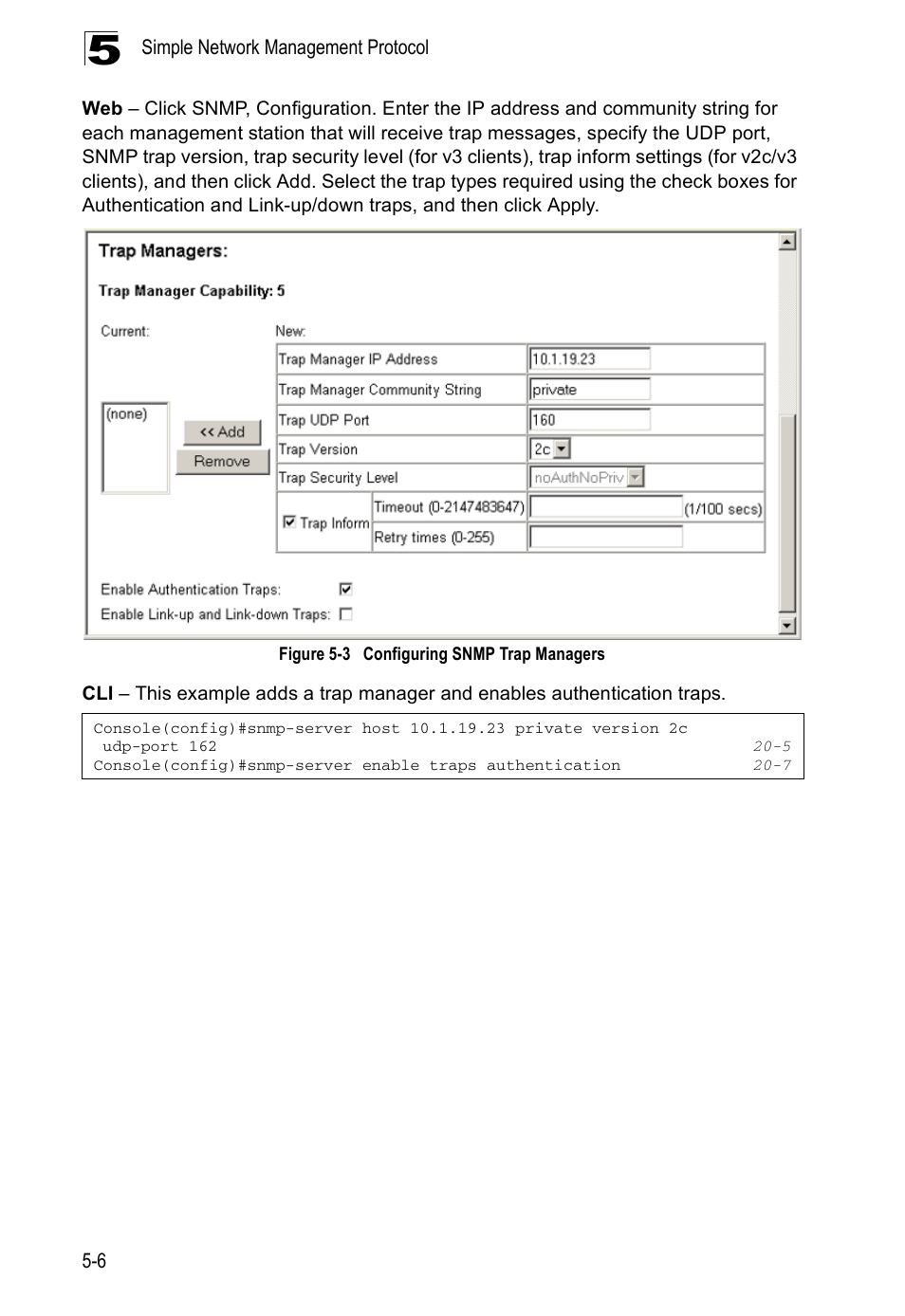 Figure 5-3, Configuring snmp trap managers | Edge Products ES3528-WDM User Manual | Page 90 / 556