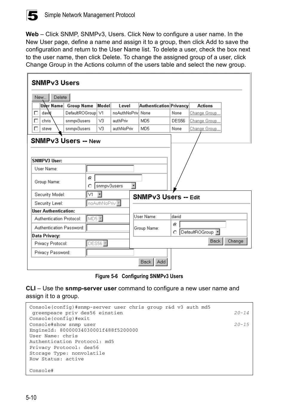 Figure 5-6, Configuring snmpv3 users | Edge Products ES3528-WDM User Manual | Page 94 / 556
