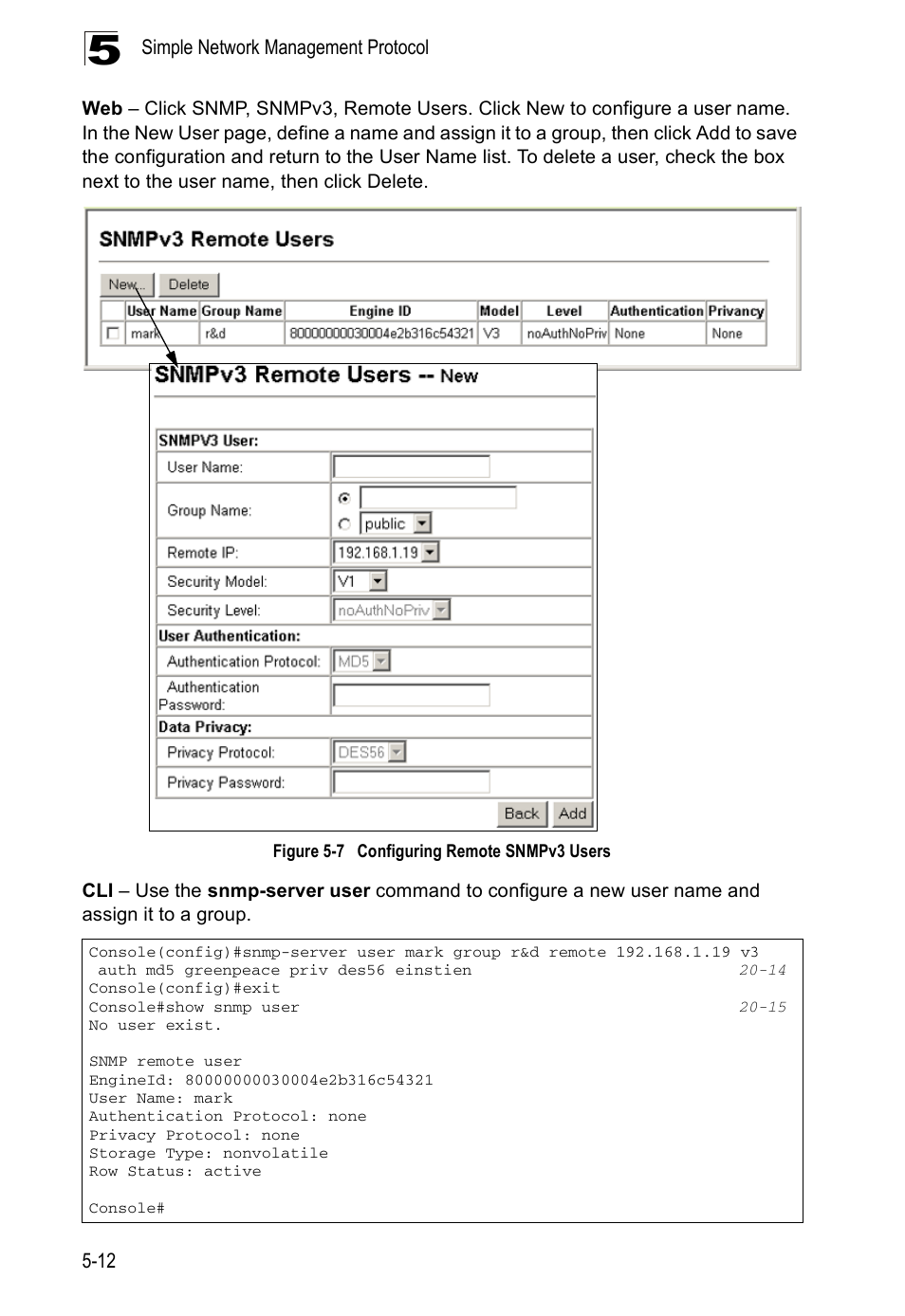 Figure 5-7, Configuring remote snmpv3 users | Edge Products ES3528-WDM User Manual | Page 96 / 556