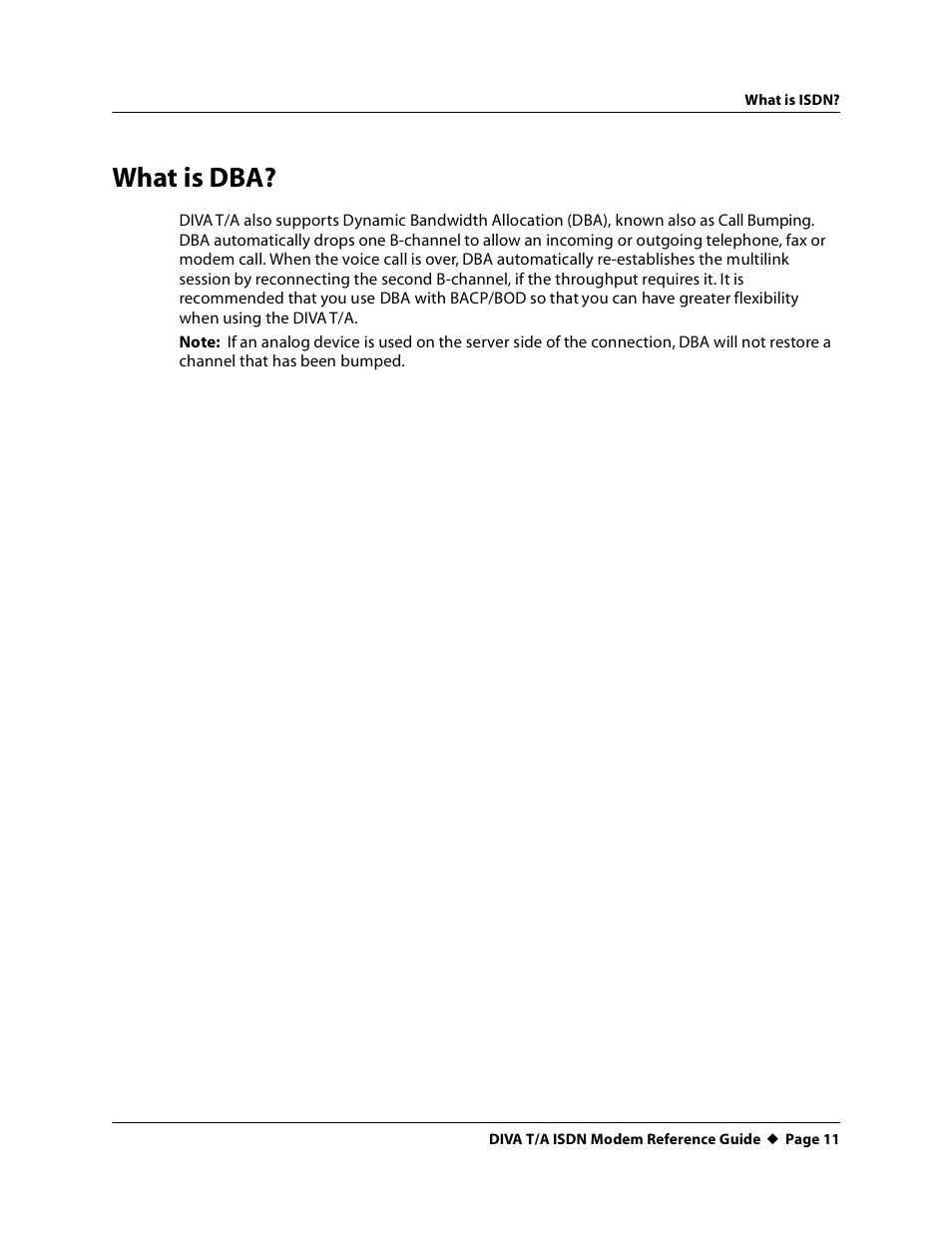 What is dba | Eicon Networks DIVA T/A ISDN Modem User Manual | Page 11 / 66