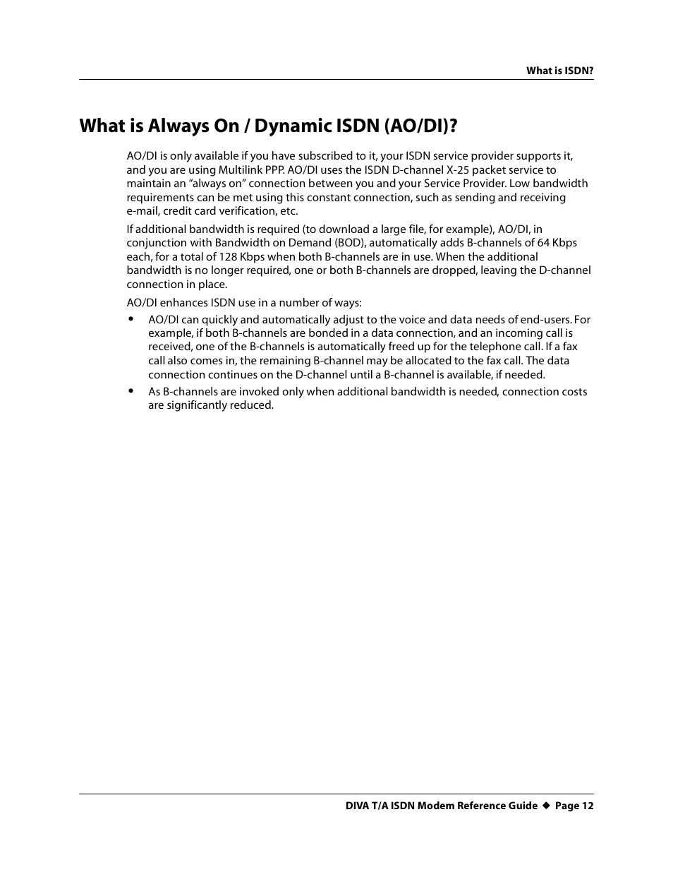 What is always on / dynamic isdn (ao/di) | Eicon Networks DIVA T/A ISDN Modem User Manual | Page 12 / 66