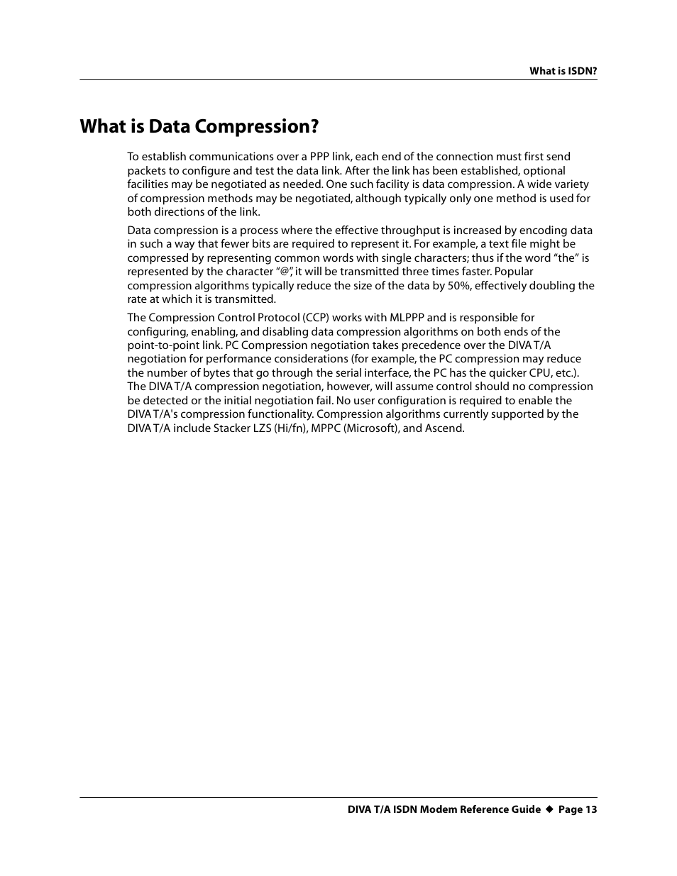 What is data compression | Eicon Networks DIVA T/A ISDN Modem User Manual | Page 13 / 66