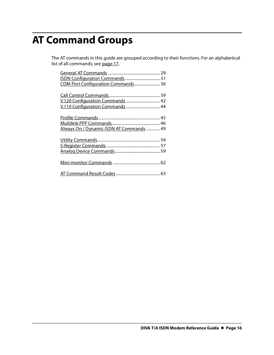 At command groups | Eicon Networks DIVA T/A ISDN Modem User Manual | Page 16 / 66