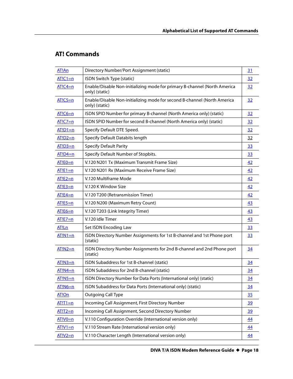 At! commands | Eicon Networks DIVA T/A ISDN Modem User Manual | Page 18 / 66