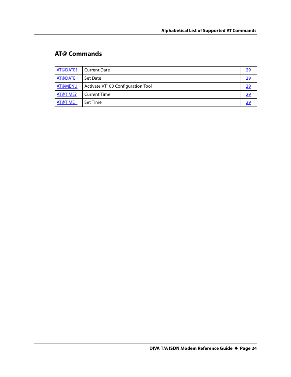 At@ commands | Eicon Networks DIVA T/A ISDN Modem User Manual | Page 24 / 66