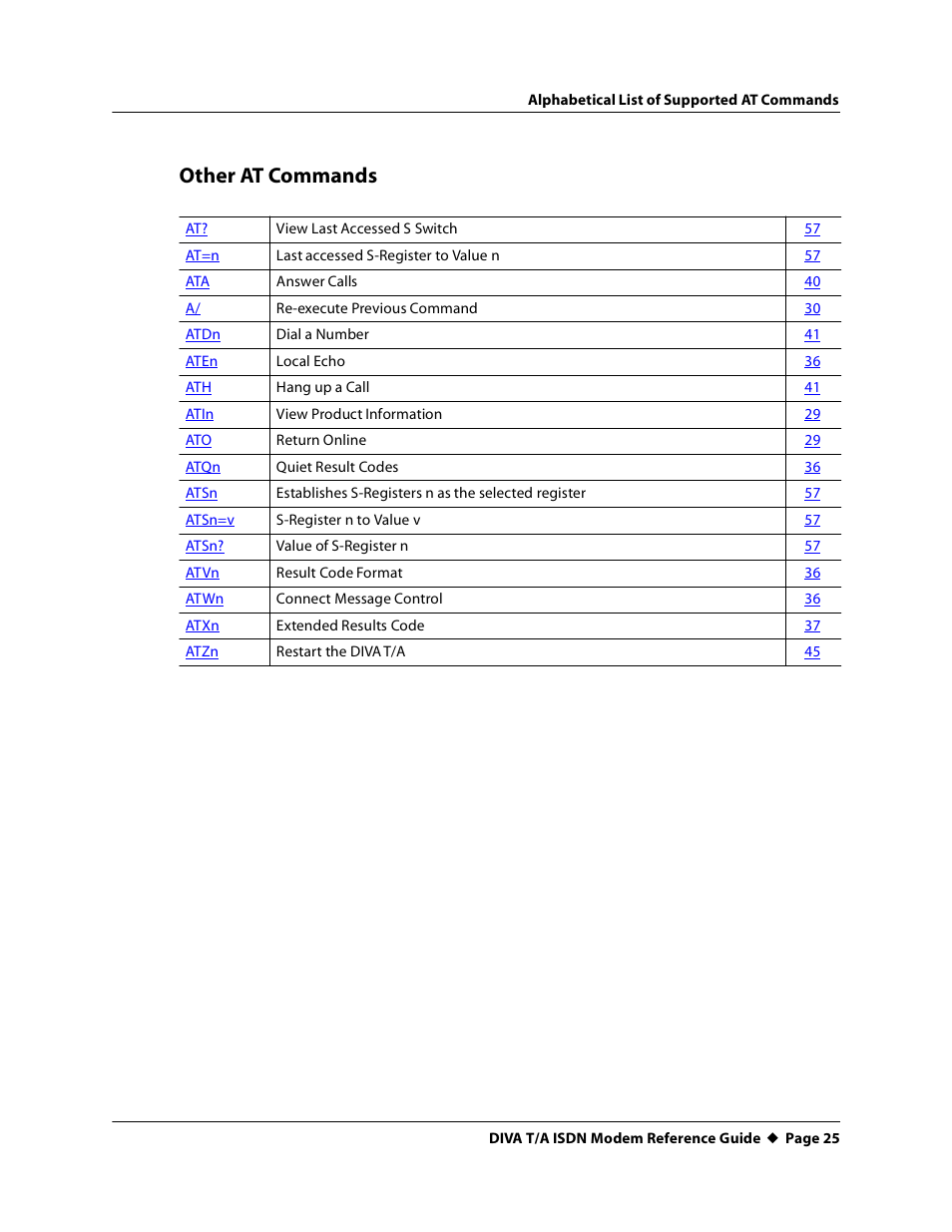 Other at commands | Eicon Networks DIVA T/A ISDN Modem User Manual | Page 25 / 66