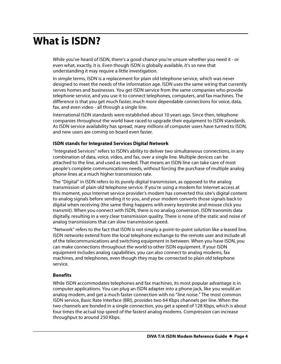 What is isdn | Eicon Networks DIVA T/A ISDN Modem User Manual | Page 4 / 66