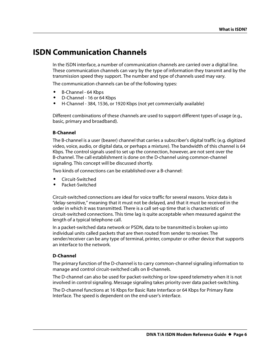 Isdn communication channels | Eicon Networks DIVA T/A ISDN Modem User Manual | Page 6 / 66