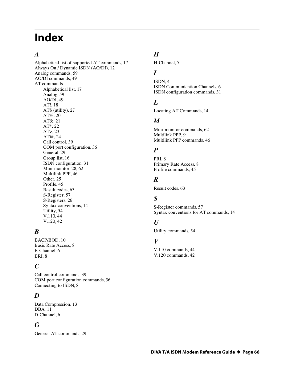 Index | Eicon Networks DIVA T/A ISDN Modem User Manual | Page 66 / 66