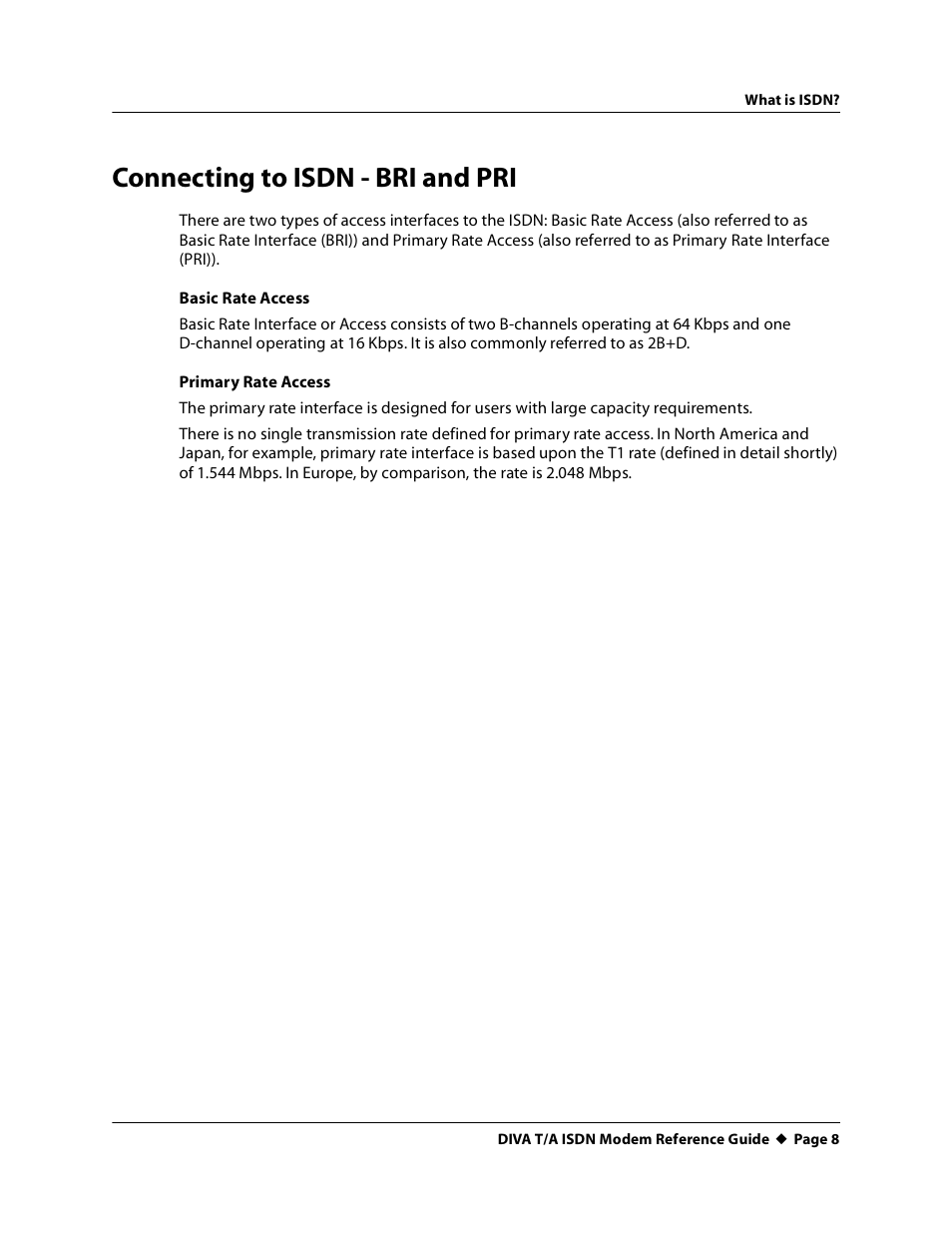 Connecting to isdn - bri and pri | Eicon Networks DIVA T/A ISDN Modem User Manual | Page 8 / 66