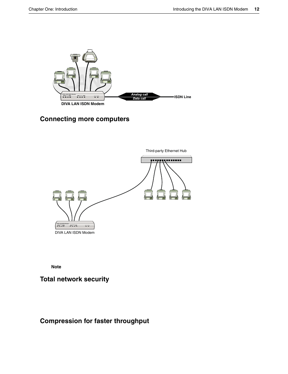 Connecting more computers, Total network security, Compression for faster throughput | Eicon Networks DIVA LAN ISDN User Manual | Page 12 / 213