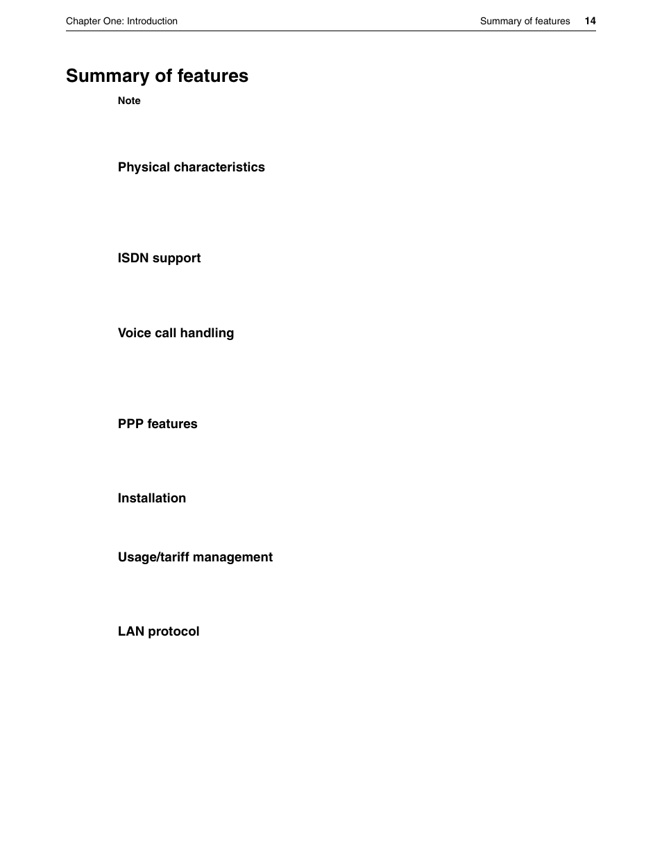 Summary of features | Eicon Networks DIVA LAN ISDN User Manual | Page 14 / 213