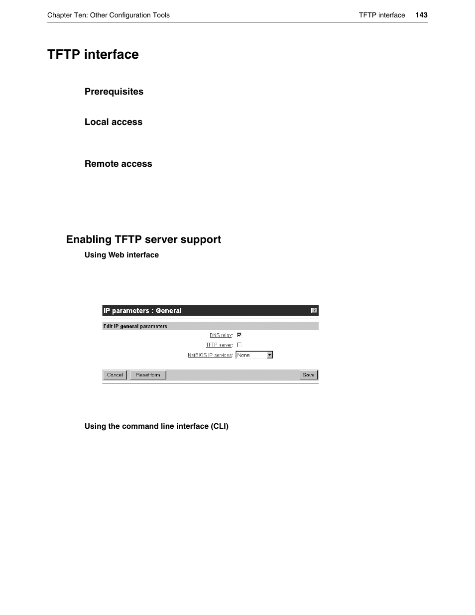 Tftp interface, Enabling tftp server support | Eicon Networks DIVA LAN ISDN User Manual | Page 143 / 213