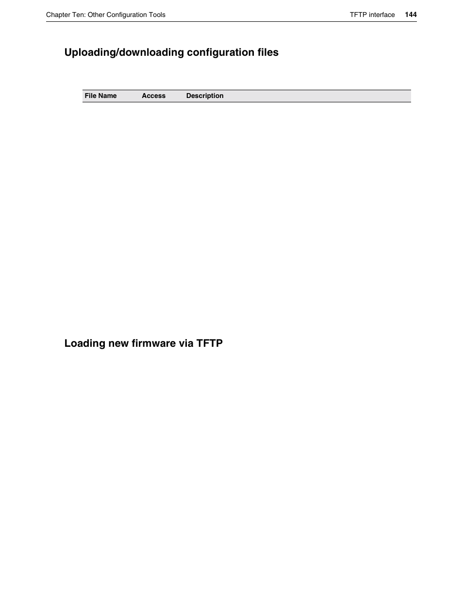 Uploading/downloading configuration files, Loading new firmware via tftp | Eicon Networks DIVA LAN ISDN User Manual | Page 144 / 213