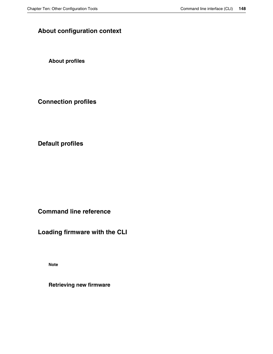 About configuration context, Connection profiles, Default profiles | Command line reference, Loading firmware with the cli | Eicon Networks DIVA LAN ISDN User Manual | Page 148 / 213