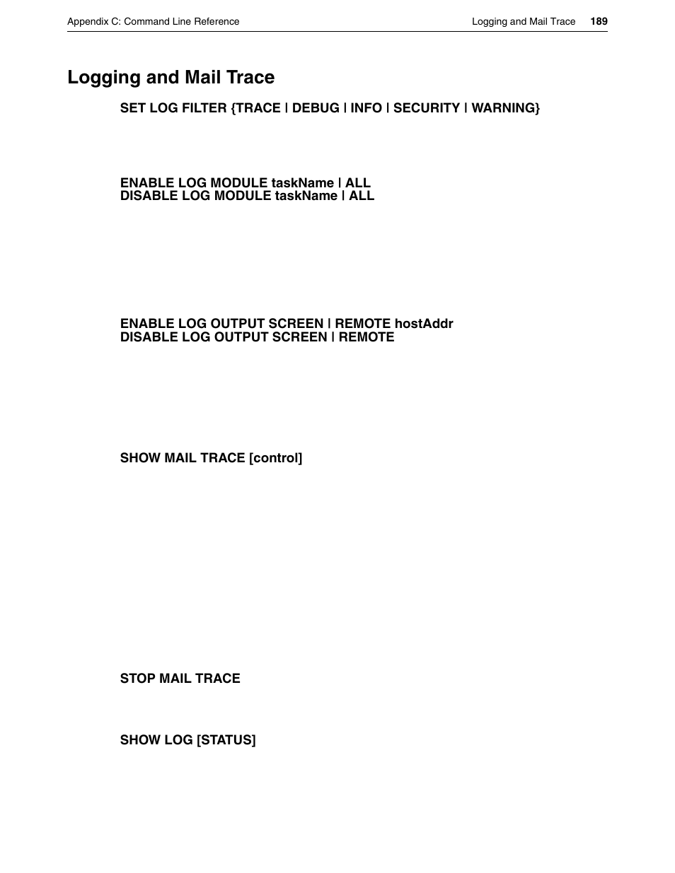 Logging and mail trace | Eicon Networks DIVA LAN ISDN User Manual | Page 189 / 213