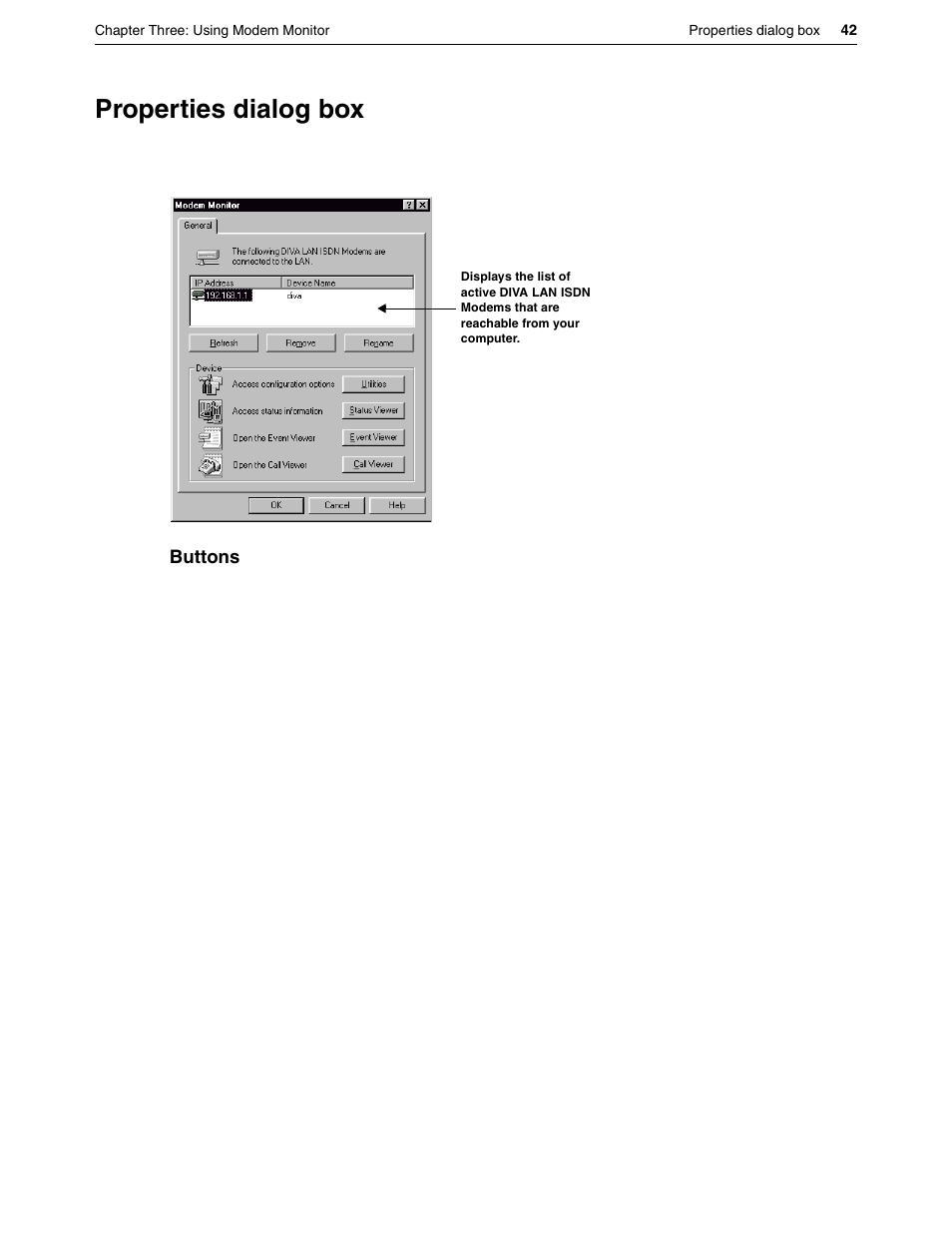 Properties dialog box | Eicon Networks DIVA LAN ISDN User Manual | Page 42 / 213