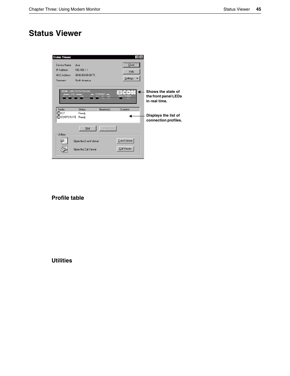 Status viewer | Eicon Networks DIVA LAN ISDN User Manual | Page 45 / 213