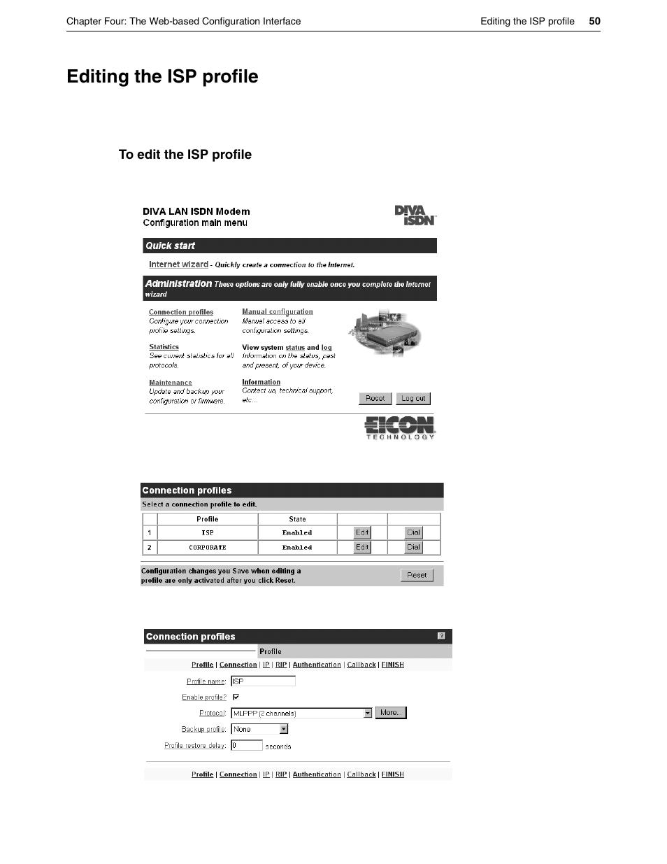 Editing the isp profile | Eicon Networks DIVA LAN ISDN User Manual | Page 50 / 213