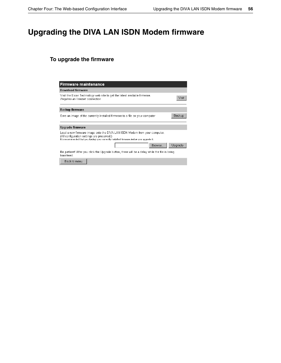 Upgrading the diva lan isdn modem firmware | Eicon Networks DIVA LAN ISDN User Manual | Page 56 / 213