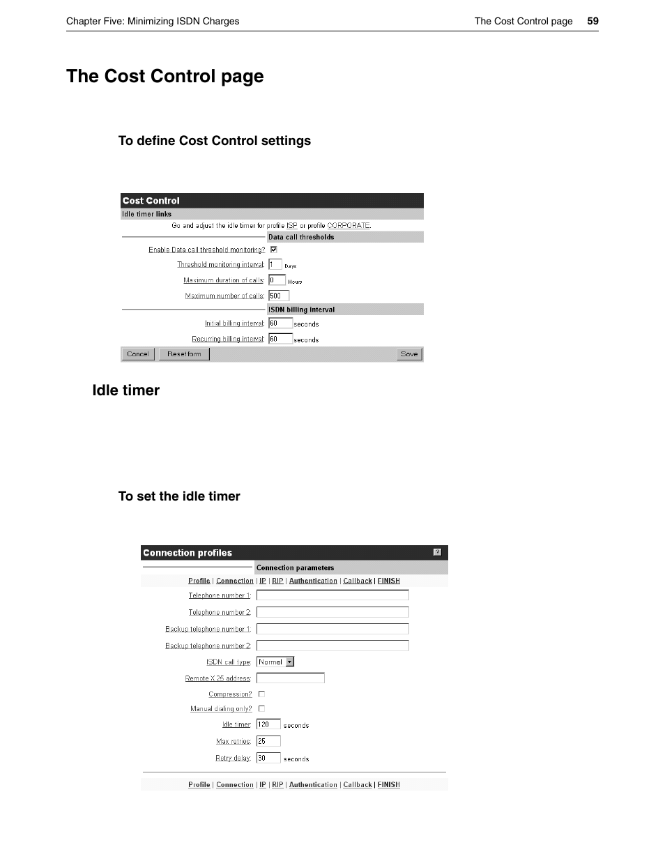 Idle timer, The cost control page | Eicon Networks DIVA LAN ISDN User Manual | Page 59 / 213