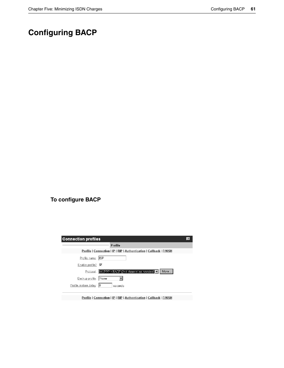 Configuring bacp | Eicon Networks DIVA LAN ISDN User Manual | Page 61 / 213