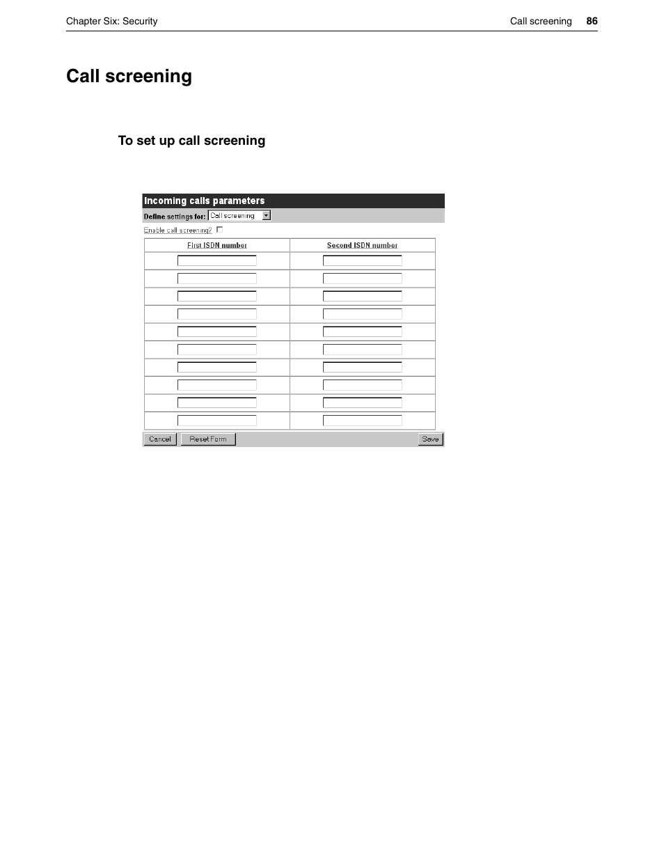 Call screening | Eicon Networks DIVA LAN ISDN User Manual | Page 86 / 213