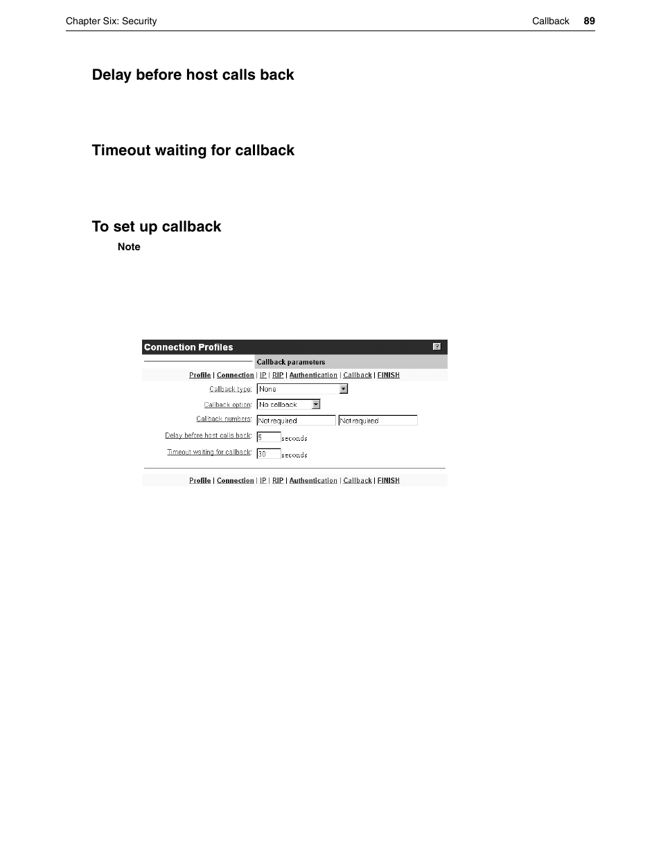 Delay before host calls back, Timeout waiting for callback, To set up callback | Eicon Networks DIVA LAN ISDN User Manual | Page 89 / 213