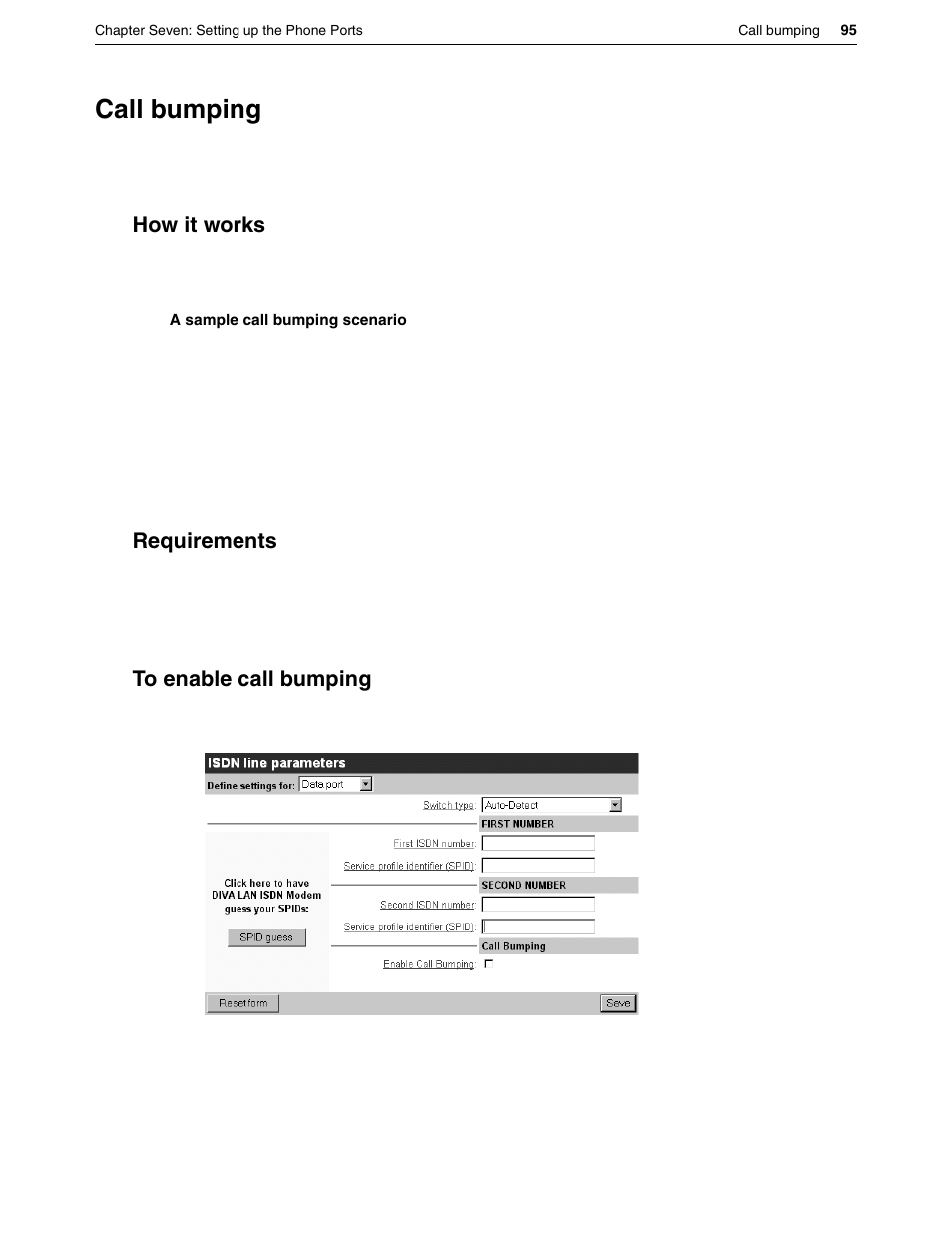 Call bumping, How it works, Requirements | To enable call bumping, How it works requirements to enable call bumping | Eicon Networks DIVA LAN ISDN User Manual | Page 95 / 213