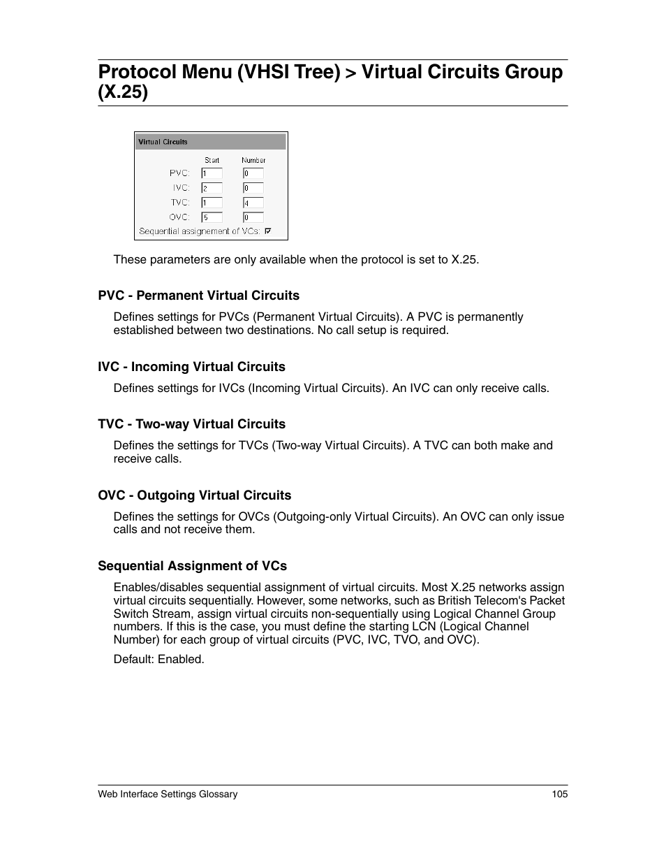 Protocol menu (vhsi tree) > virtual circuits group, X.25) | Eicon Networks 1550 User Manual | Page 105 / 157