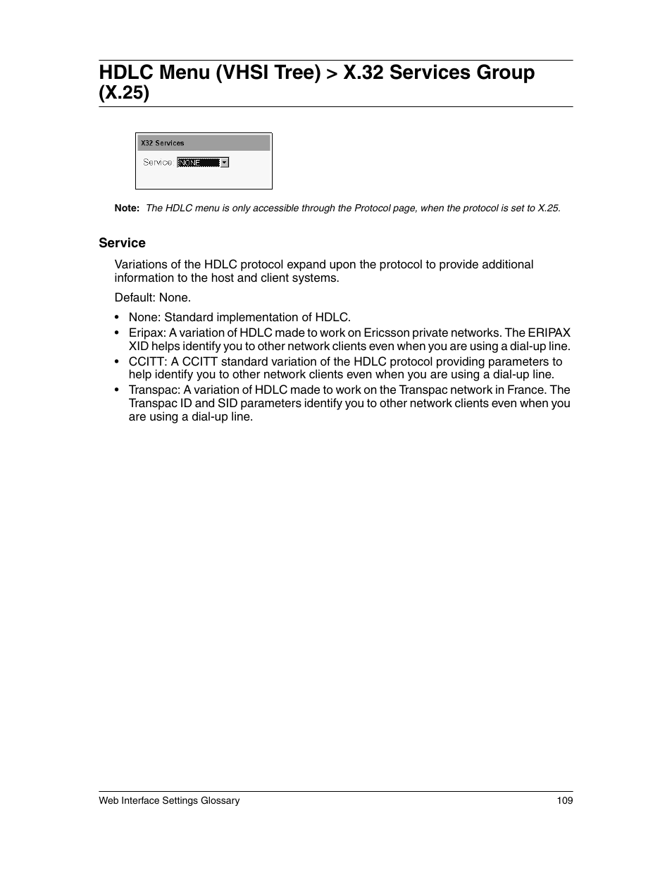 Hdlc menu (vhsi tree) > x.32 services group (x.25), Hdlc menu (vhsi tree) > x.32 services group, X.25) | Eicon Networks 1550 User Manual | Page 109 / 157