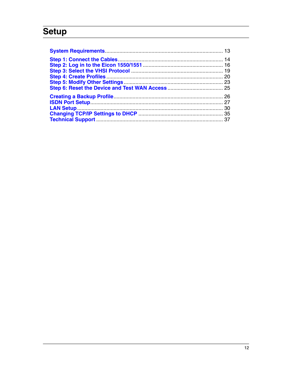 Setup | Eicon Networks 1550 User Manual | Page 12 / 157