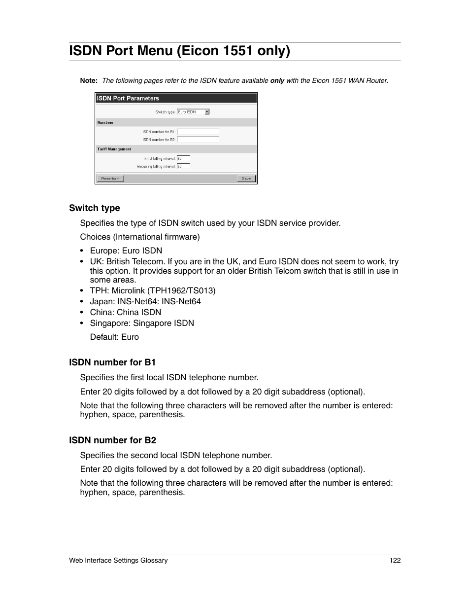 Isdn port menu (eicon 1551 only) | Eicon Networks 1550 User Manual | Page 122 / 157